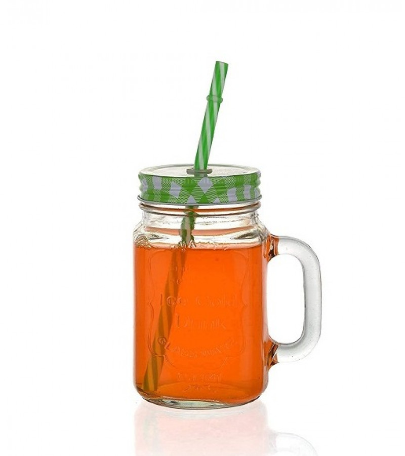 4pcs Mason Glass Jar with Reusable Straw Fruit Juices 450 ml
