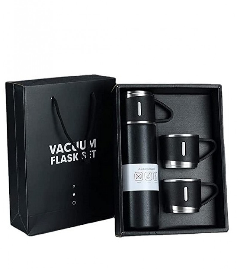 Stainless Steel Thermos 500ml Vacuum Bottle Flask Two Cups Hot & Cold