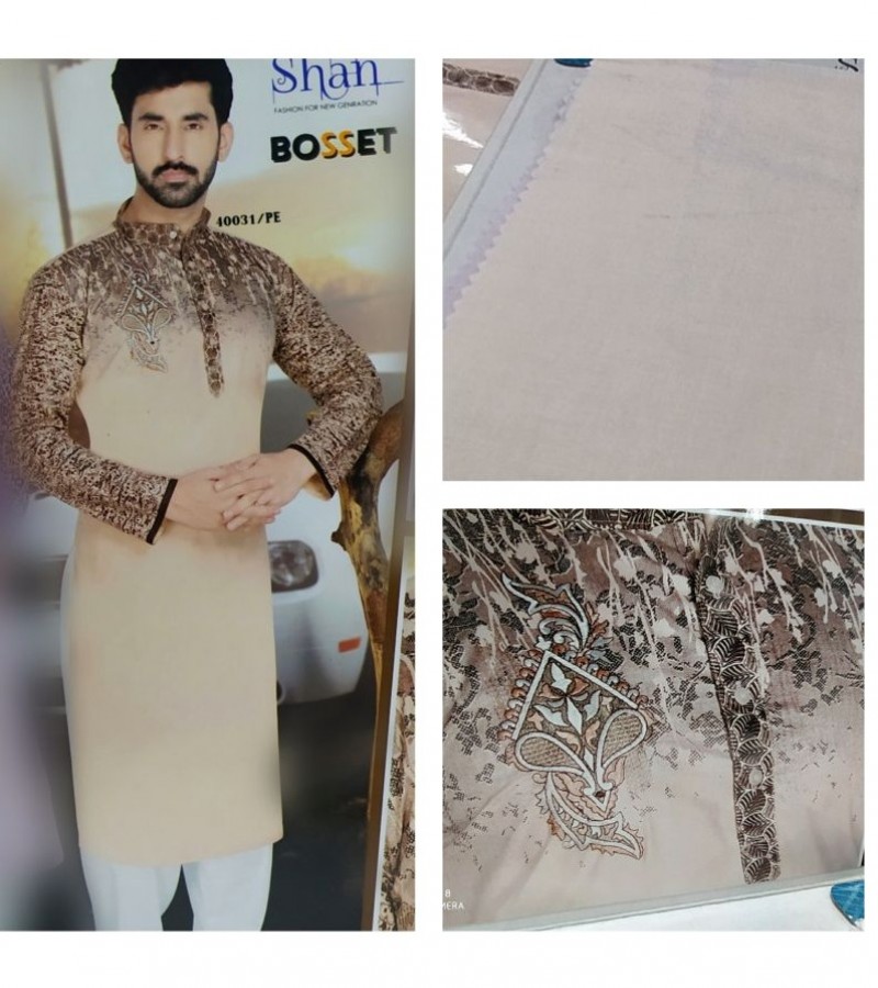 Pure Soft cotton Kurta for men Side puch embriodery Import Quality Peach color Code 40031/PE