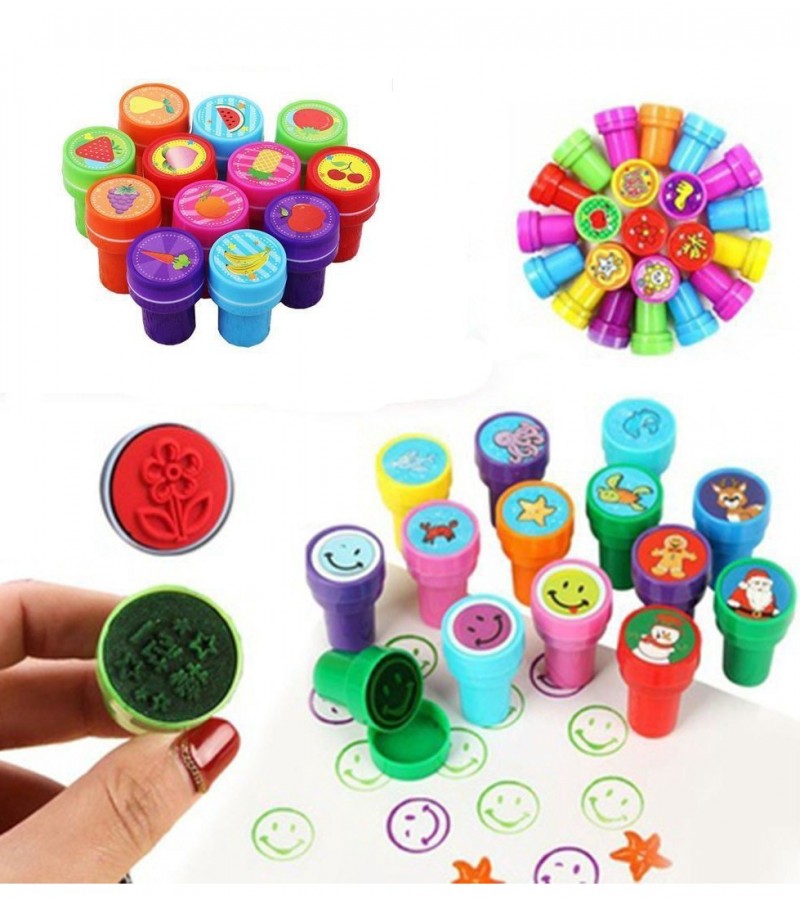 12Pcs Plastic Colorful Kids Cartoon Animal Stamp Children Custom Inking Stamps Toys - Multi