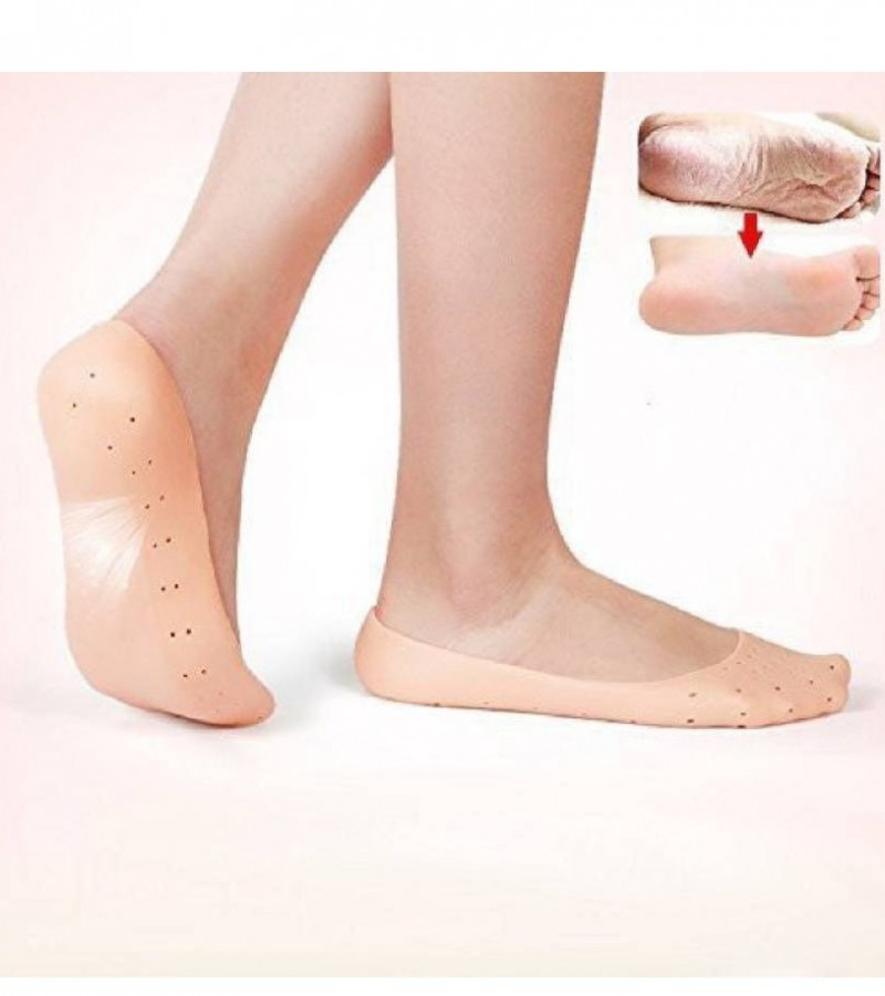 1Pair Anti Crack Full Length Silicon Foot Protector Moisturizing Socks for Foot Care and Heel Cracks