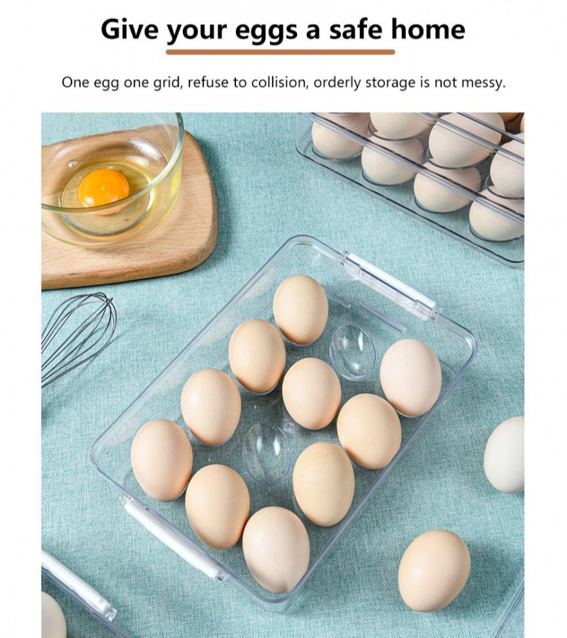 1Pc Egg Storage Holder Box 12 Grid Acrylic Tray Refrigerator Eggs Organizer