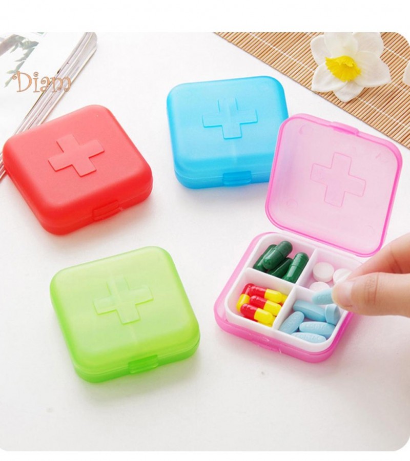 1Pcs 4 Compartment Lid Tablet Pill Box Holder/ Medicine And Jewelry Storage Organizer - Multi