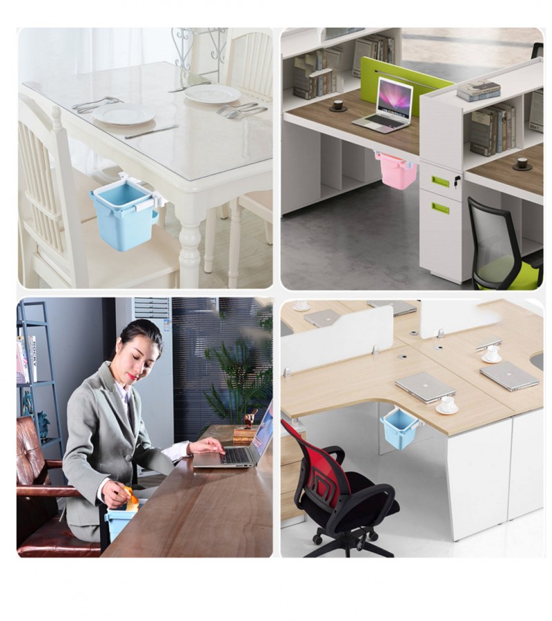 1Pcs Retractable Office Desk Home Adhesive Dustbin Under Table Trash Can Garbage Waste Bin - Multi