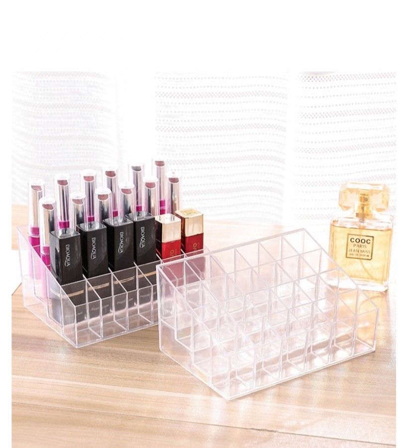 24 Grid Plastic Lipstick Transparent Jewelry Storage Box Makeup Organizer Holder
