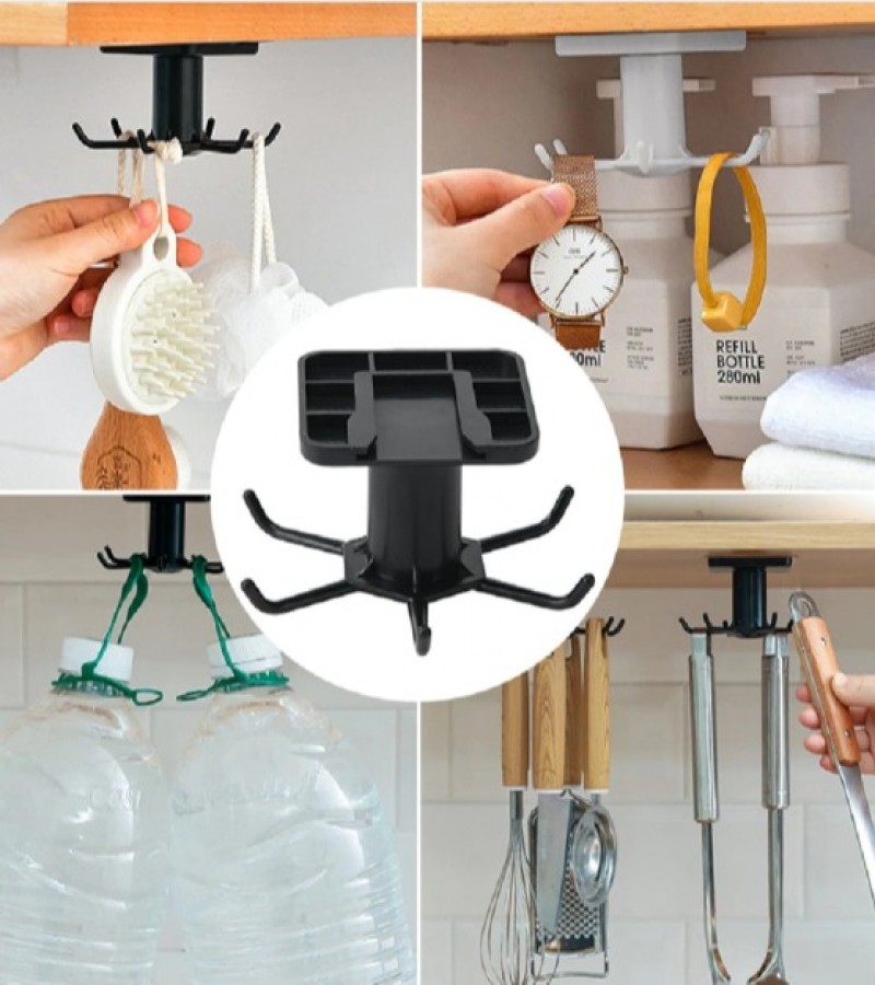 360 Degree Rotating Hook Wall Mounted With Six Hooks Kitchen and Bathroom Storage Holder Accessories
