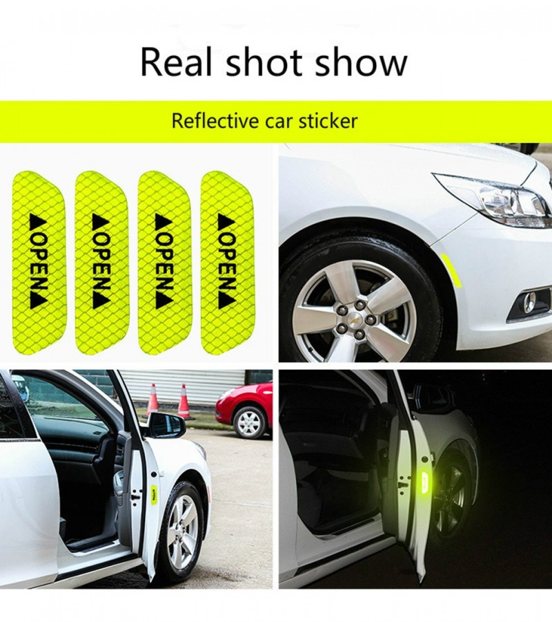4Pcs Car Door Reflective Stickers With Open Sign