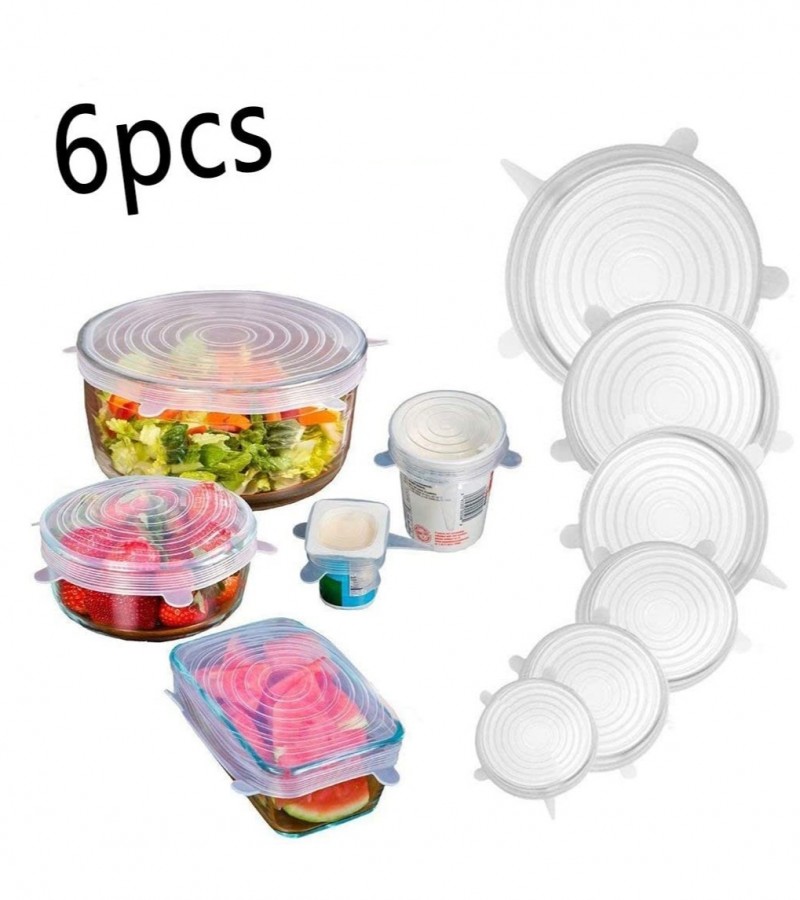 6Pcs Kitchen Reusable Silicone Stretch Vacuum Food Storage Bowl Cover - Multi