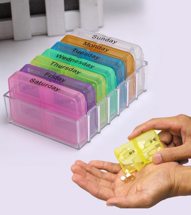 7-Layer Folding Small Pill Medicine Tablet Container with Box Medicine Storage Organizer