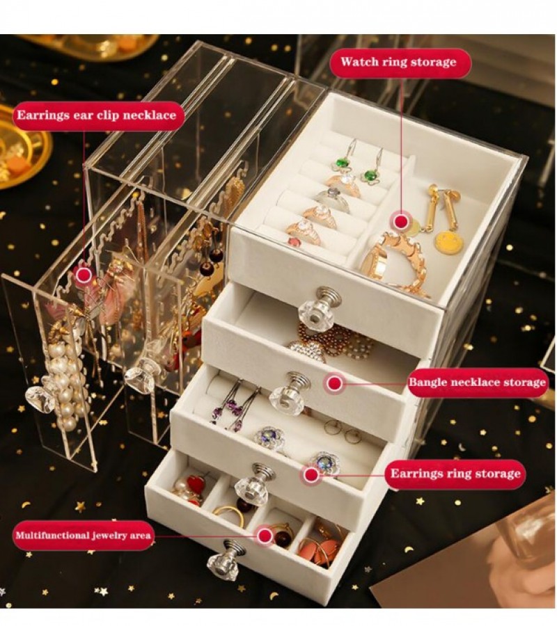 Acrylic Display Stand 2 Pannels 4 Drawer Earring Storage Box Jewelry Holder