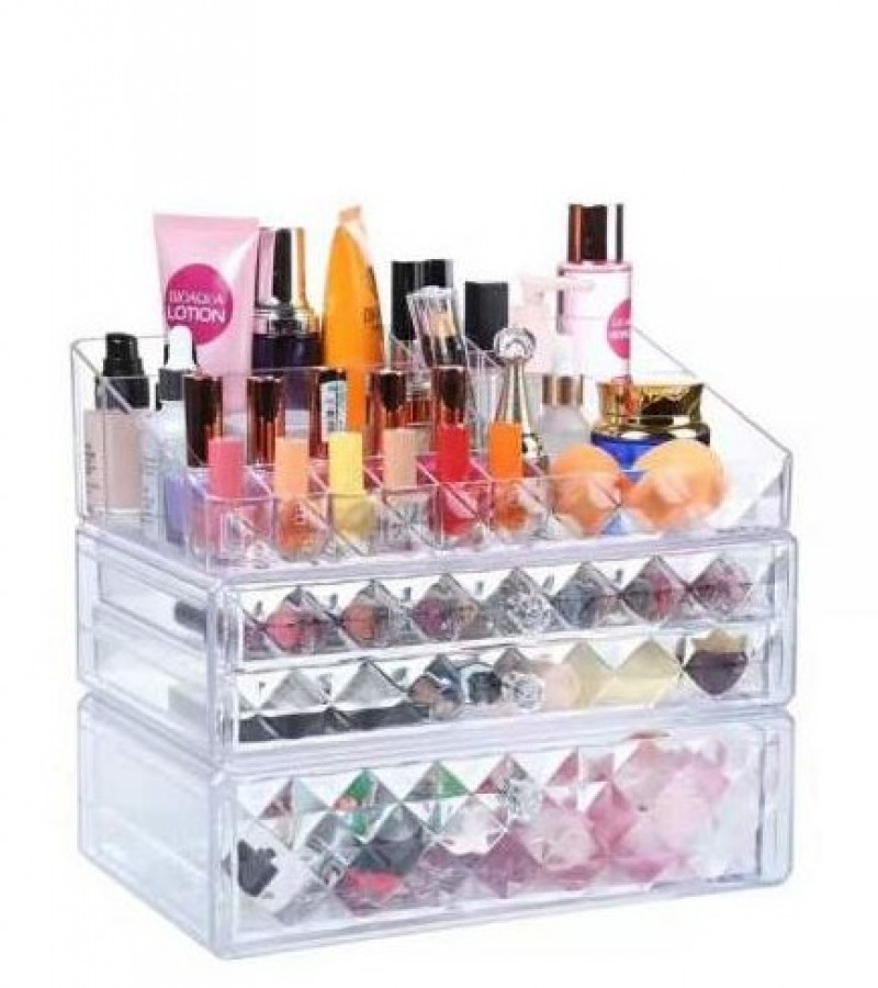 Acrylic Makeup Cosmetic Storage Organizer Diamond Design Skin Care Large Capacity Jewelry Organizer
