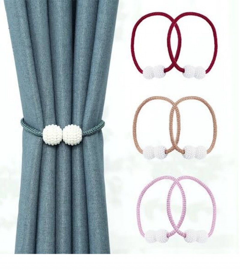 Curtain Pearl Magnetic Straps Ball Buckles Punch Free Curtains Hold Clips Curtain - 2Pcs