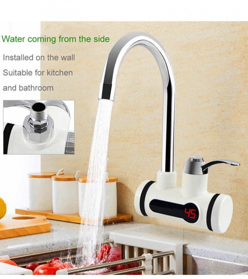 Instant Electric Hot Water Heater Tap Kitchen Bathroom Digital Display with Shower Head Water Geezer