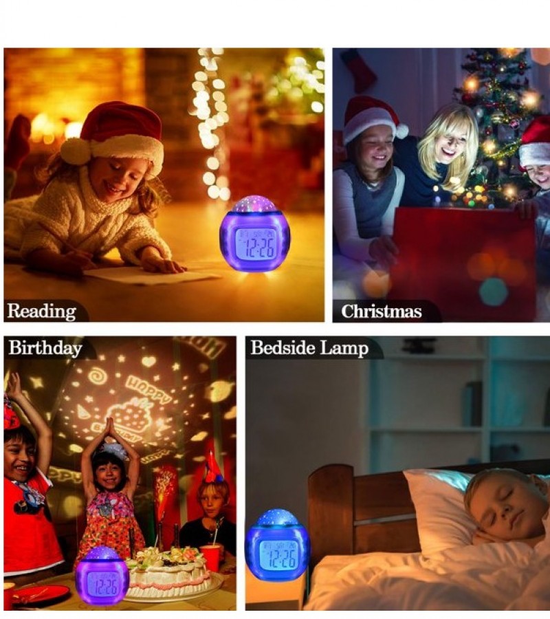 Kids Music Calendar LED Star Sky Night Light Projector Lamp Digital Alarm Clock