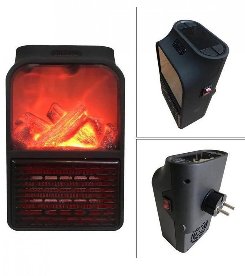 Mini Portable Electric Heater Flame 900W Wall-outlet Space Heater Flame Warmer Fan Winter Home Offic