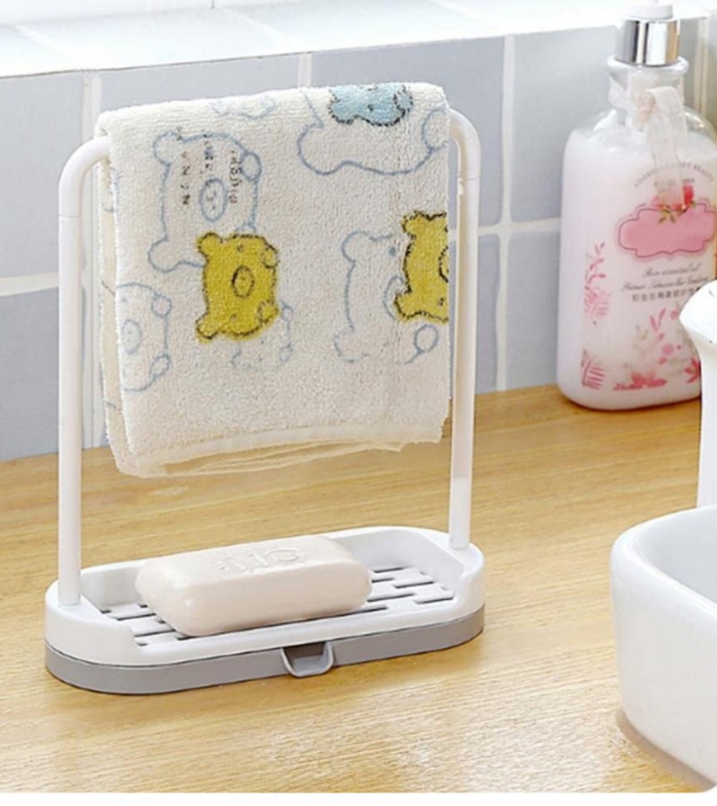 Mini Self Stand Bathroom and Kitchen 2 In 1 Towel Hanging Rack Soap Holder