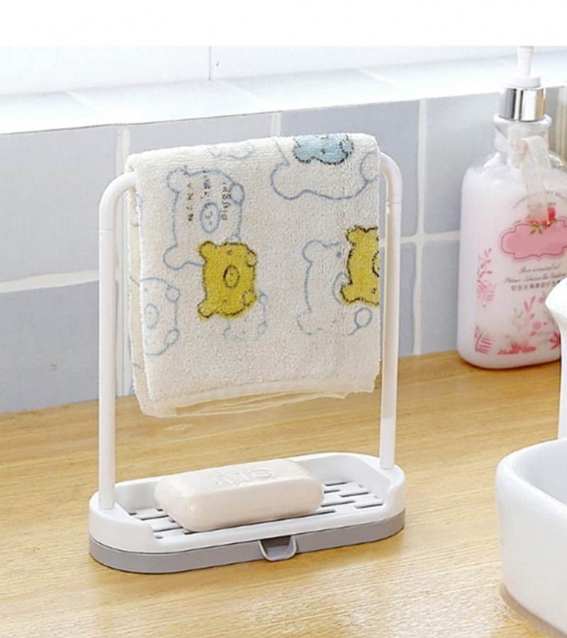 Mini Self Stand Bathroom and Kitchen 2 In 1 Towel Hanging Rack Soap Holder