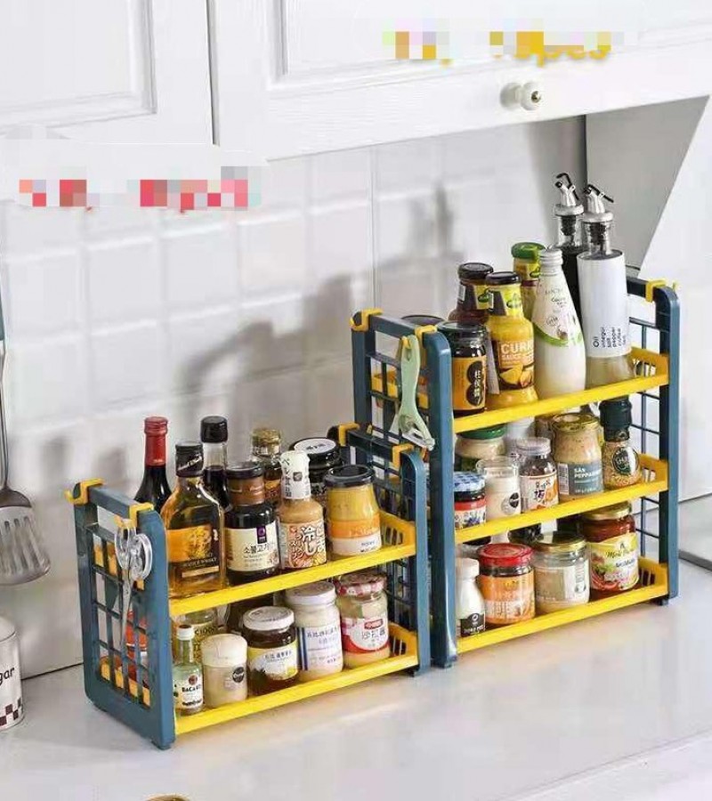 Multi-Purpose Uses 2 Layer Plastic Kitchen Shelf Spice Seasoning Rack Space-Saving Kitchen Shelf
