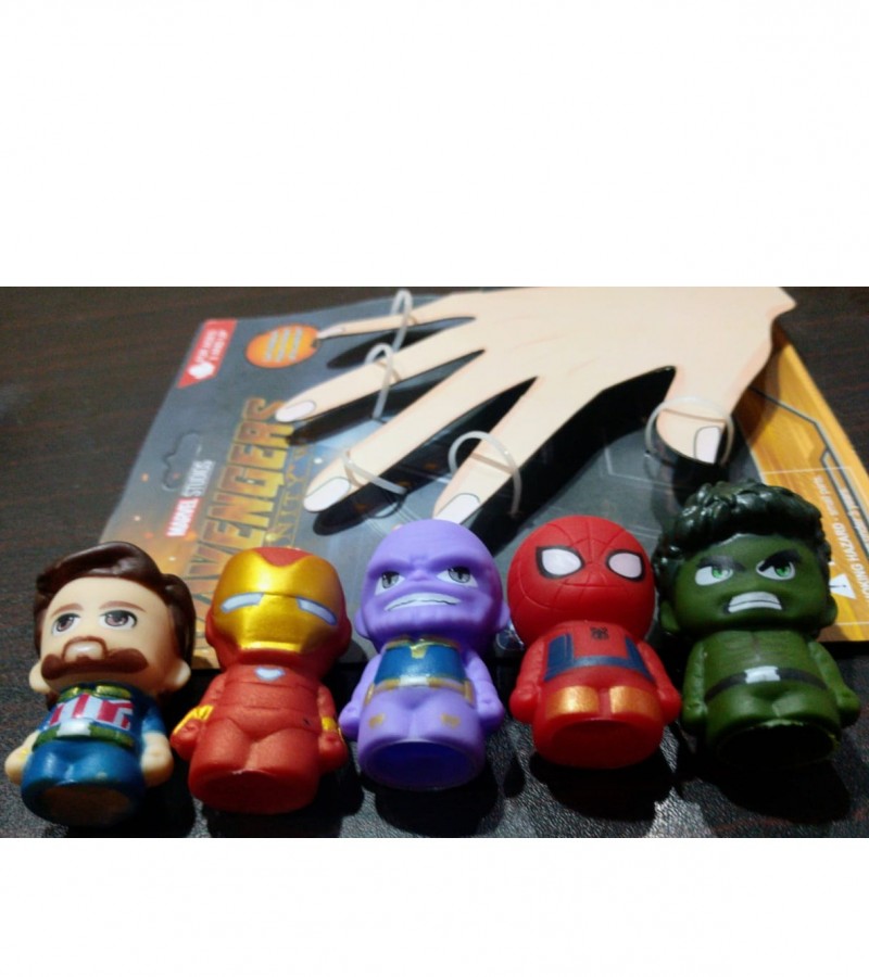 Pack of 5 Marvel Studio Avengers Fingers Puppets For Kids Hand Rubber Toys For Baby Kids