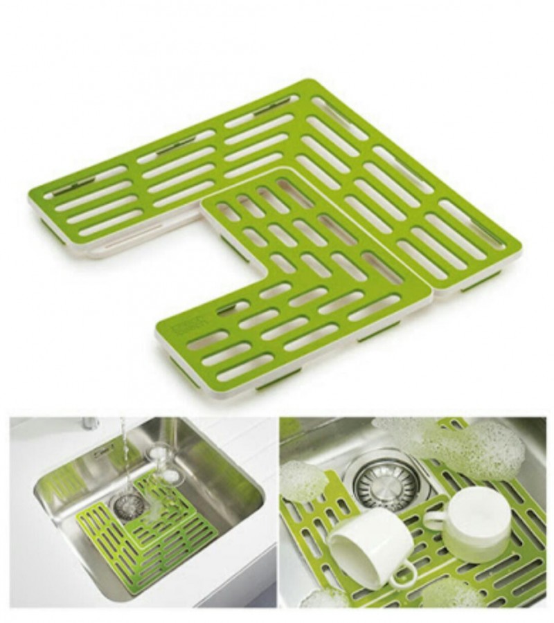 Plastic Drain Shelf for Sink and Kitchen Table Top - Green