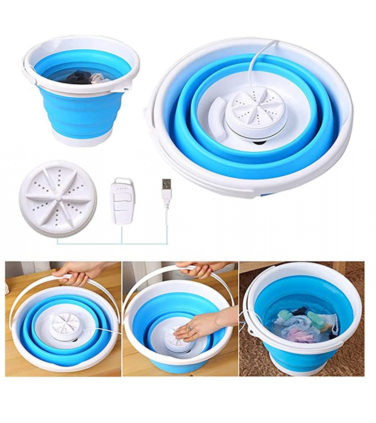 Portable Automatic Folding Mini Washing Machine Turbines Clothes Bucket USB Convenient Laundry