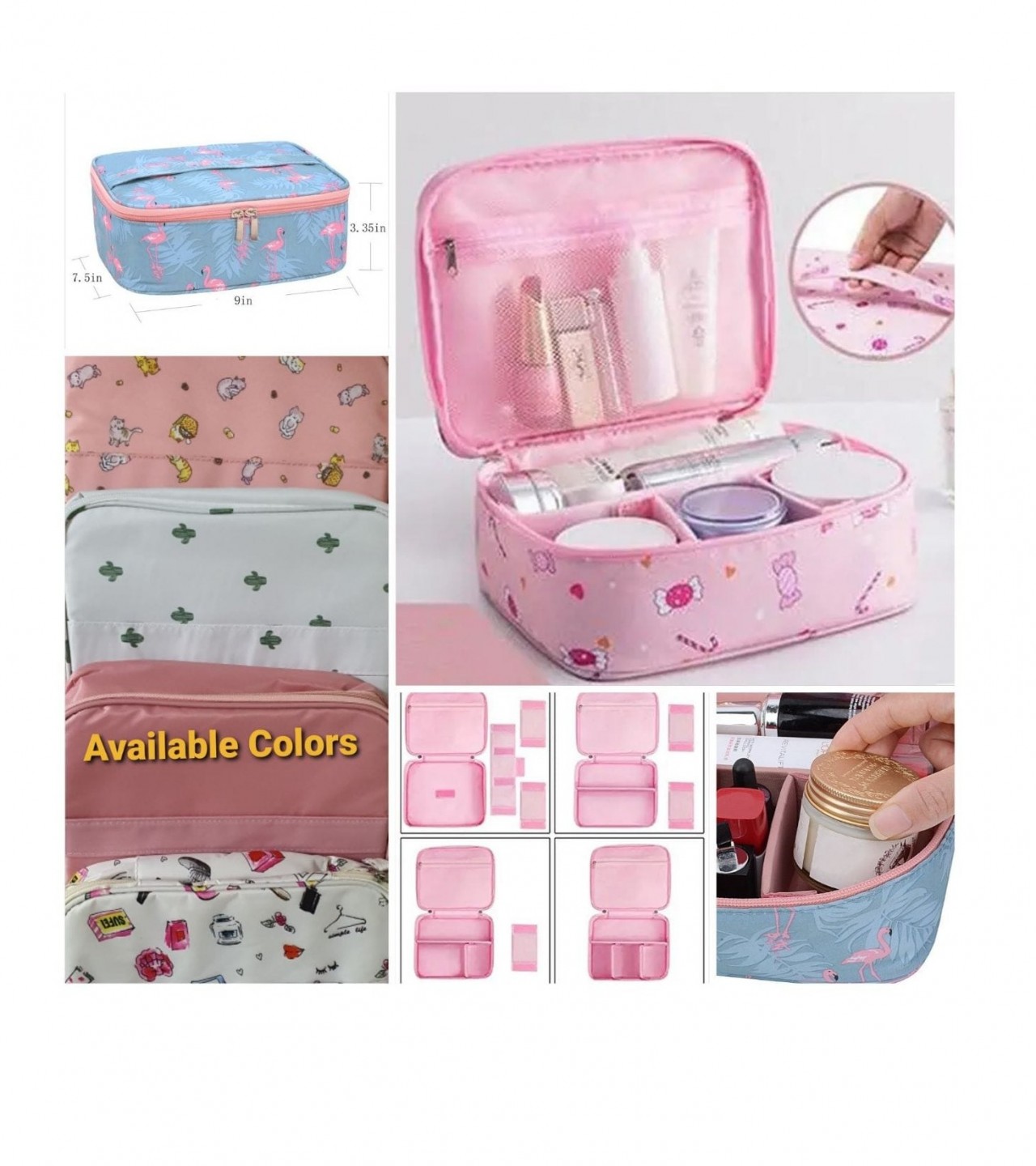 Portable Makeup Cosmetic Case with Adjustable Dividers for Cosmetics Makeup Brushes Women - Multi