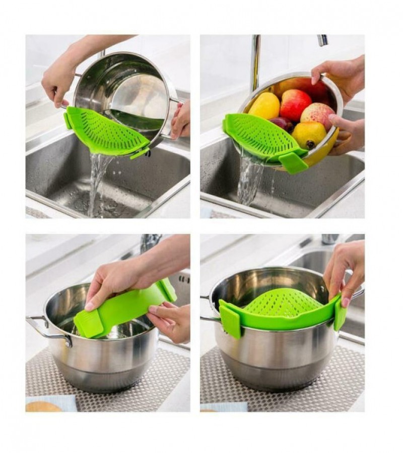 Pot Drainer Pan Strainer Silicon Filter Pasta Food Clip On Pot Pan - Green