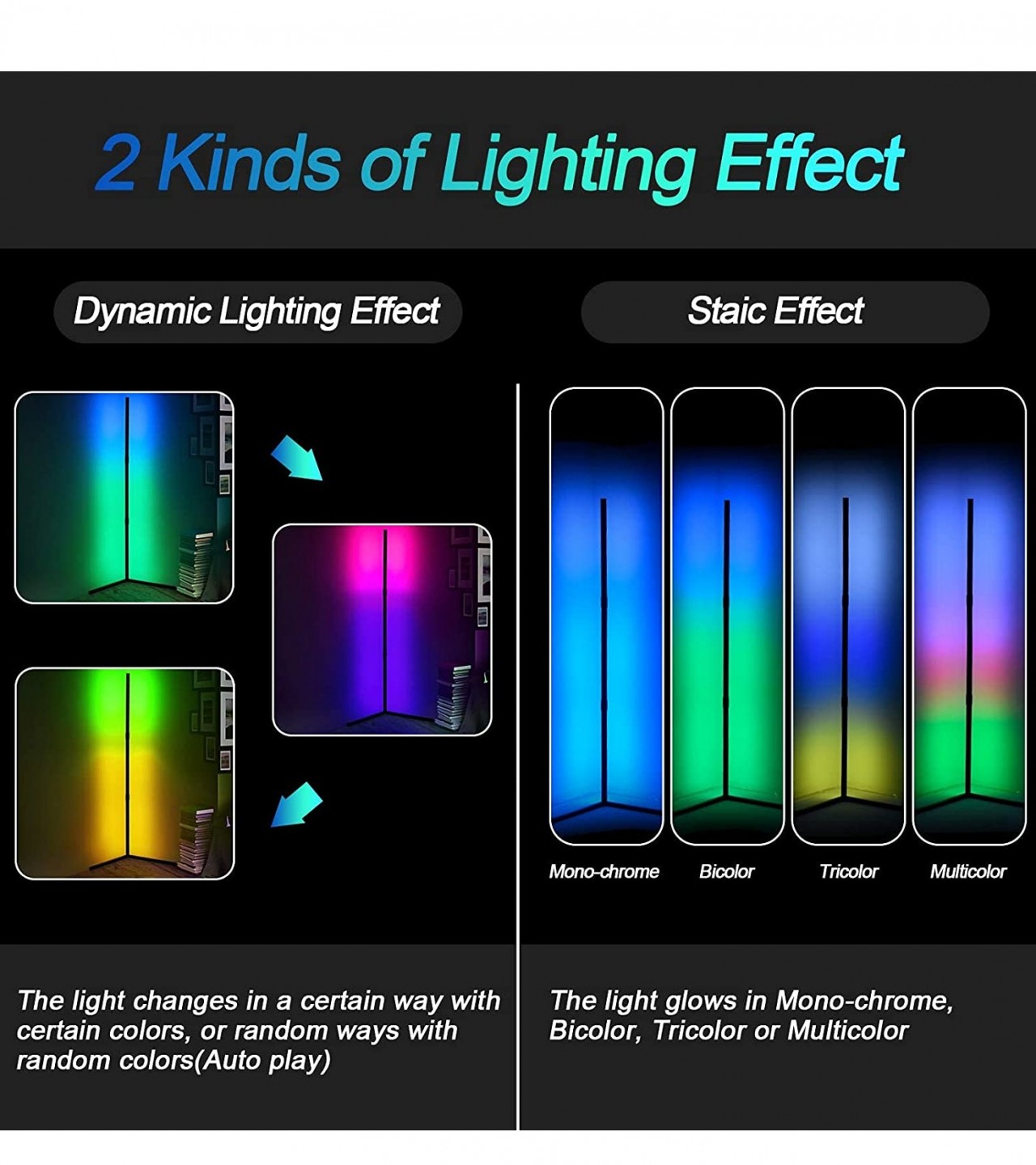 RGB Corner Floor Light LED Color Changing with Remote Home Décor Colorful Light for Living Room