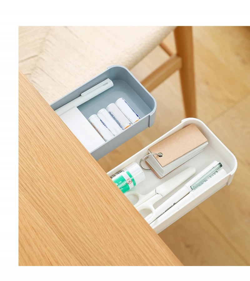 Self-adhesive Desk Drawer Makeup and School Stationery Organizer Storage Box - Multi
