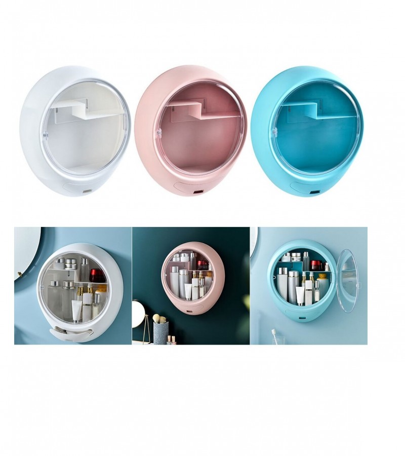 Self Adhesive Makeup Organizer Oval Cosmetic Storage Box Organizer for Bathroom - Multi