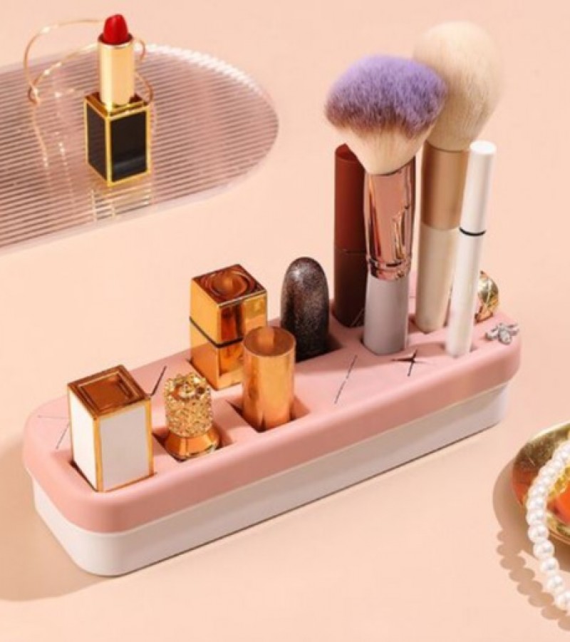 Silicon Creative Cosmetic Display Organizer 8 Grid Lipstick Hole and 10 Grid Makeup Brushes Hole
