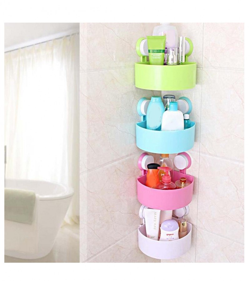 Triangle Bath and Kitchen Corner Storage Shelf with Suction Cup - Multicolour