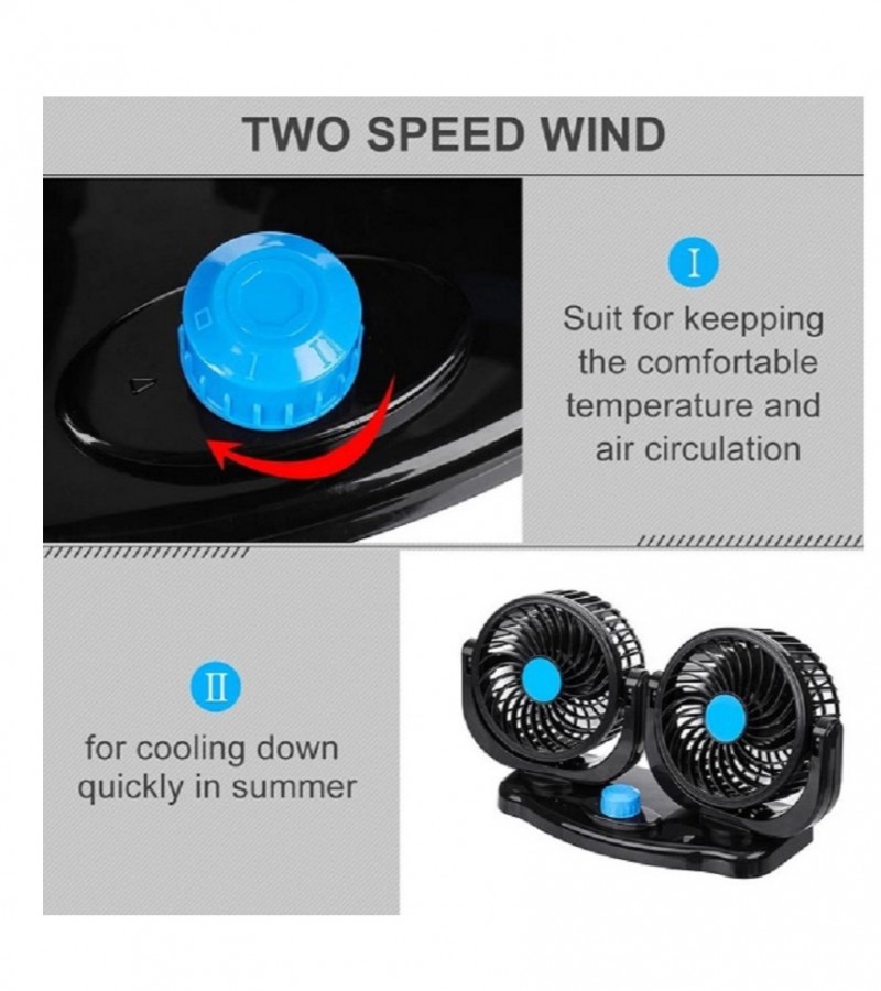 12V 360 Degree Adjustable Car Auto Air Dual Head Fan