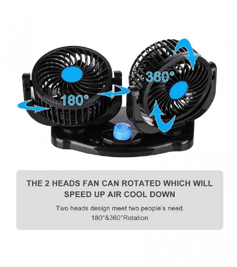 12V 360 Degree Adjustable Car Auto Air Dual Head Fan