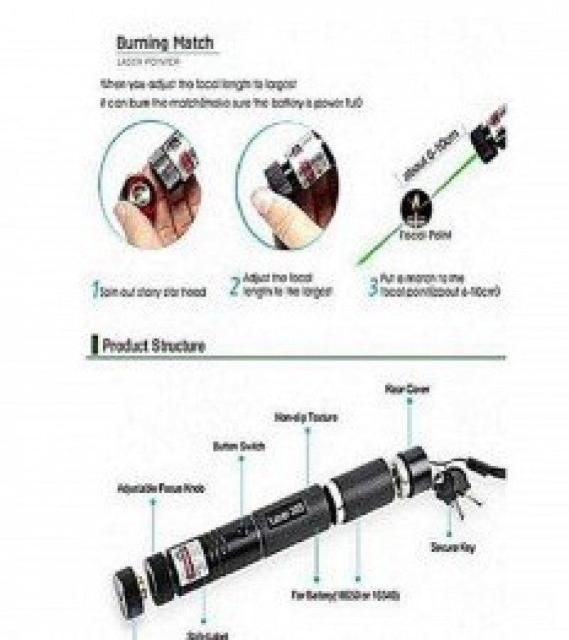Green Laser Pointer Pen (5Mw /532Nm) - With Charger And Rechargeable Battery