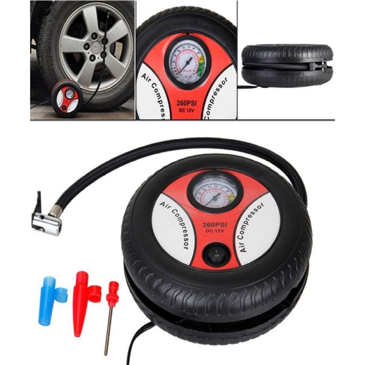 Pack Of 2 - DC 12V 260PSI Tyre Shape Air Compressor Car Auto Tyre Inflator Electric Mini Pressure Pu