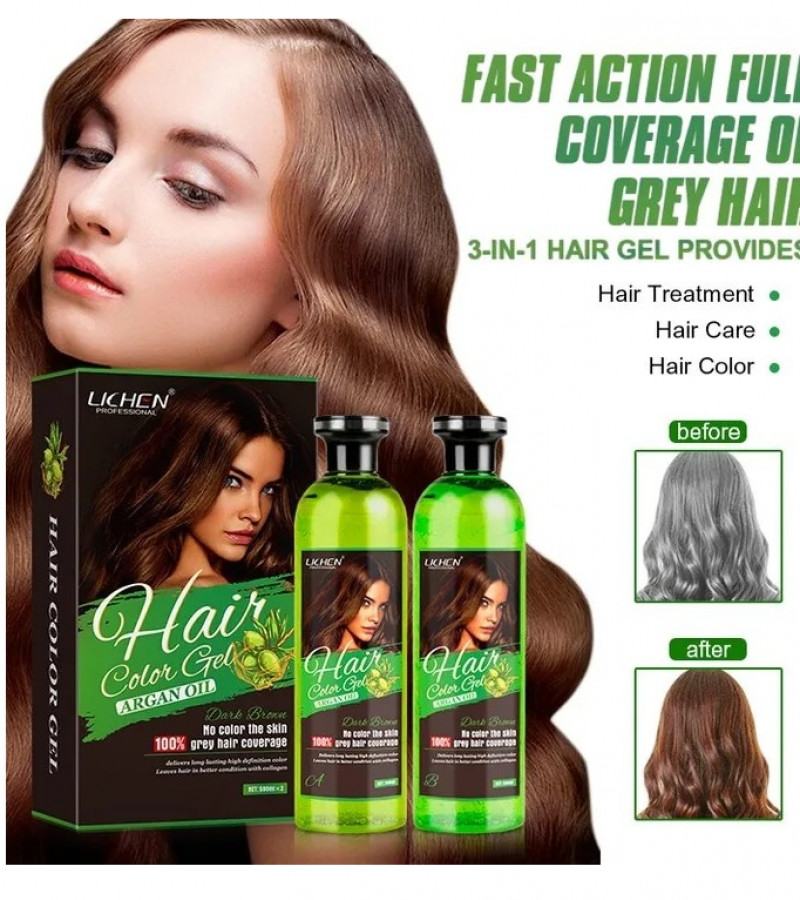 Lichen Hair Color Gel Dark Brown Argan Oil 258 ml x 2 = 516 ml