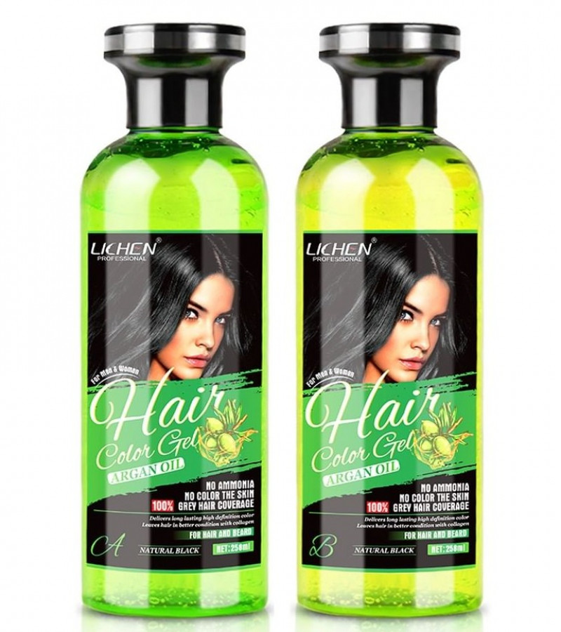 Lichen Hair Color Gel Natural Black (Argan Oil) 258ML* 2 = 516 ml