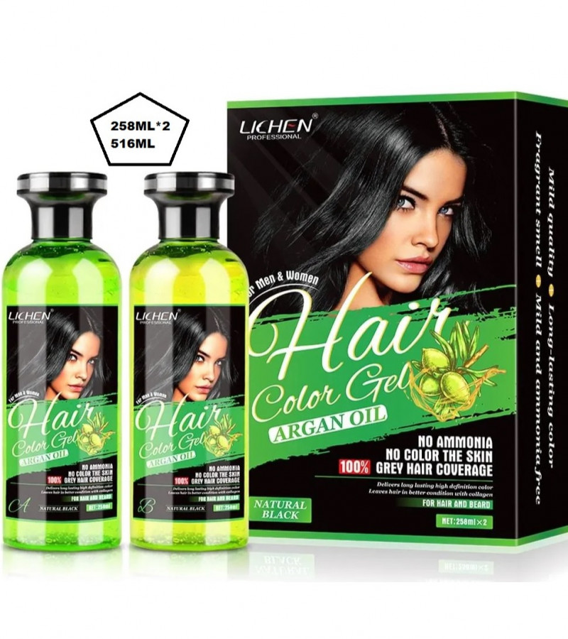 Lichen Hair Color Gel Natural Black (Argan Oil) 258ML* 2 = 516 ml