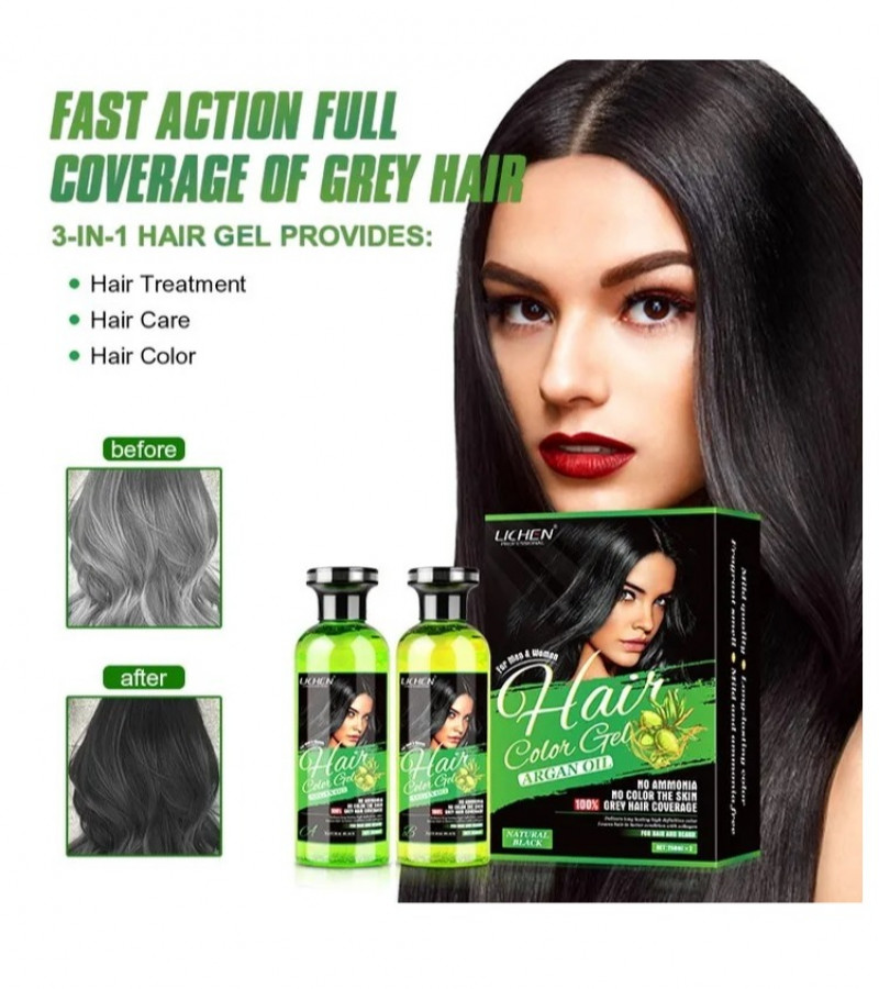 Lichen Hair Color Gel Natural Black (Argan Oil) 258ML* 2 = 516 ml