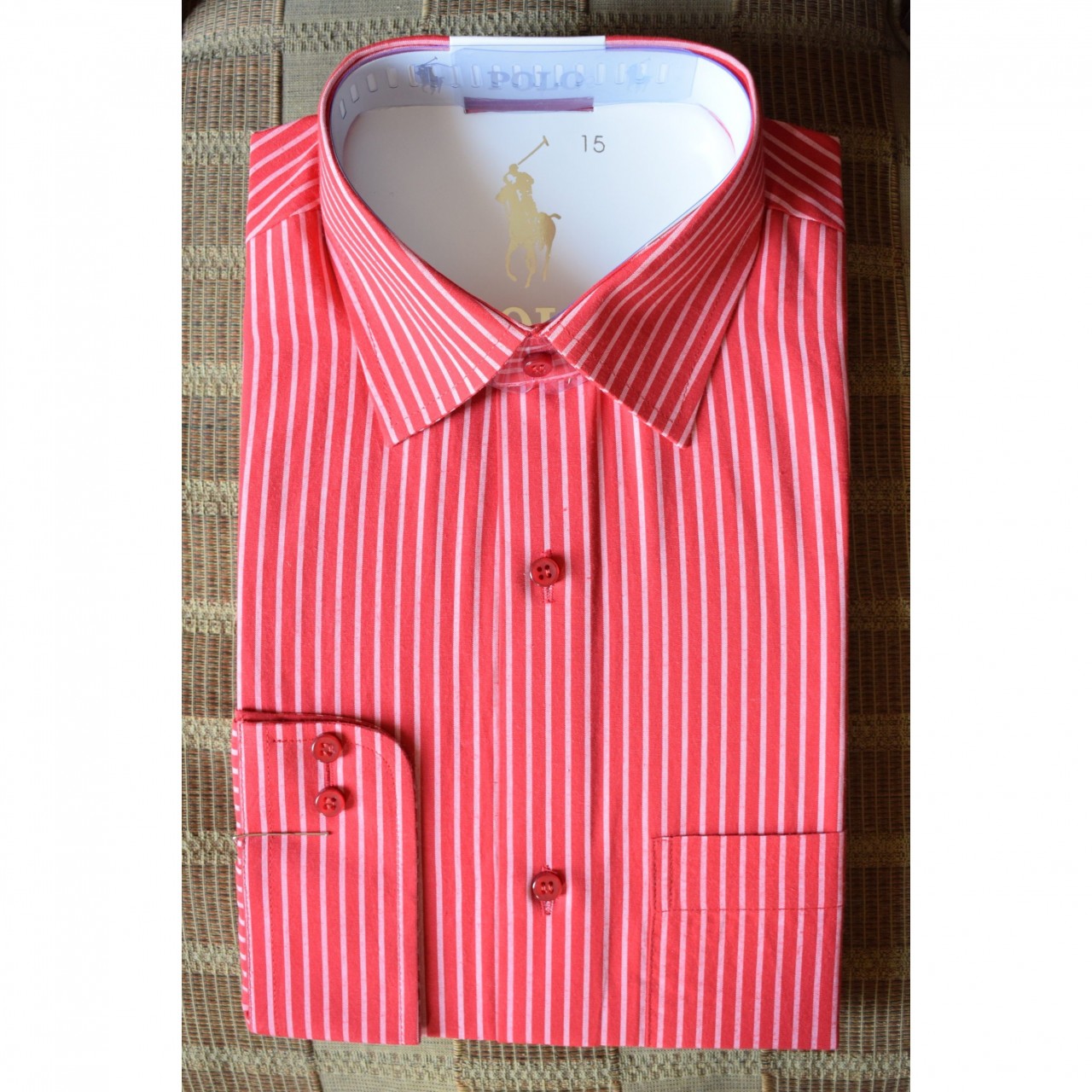 Stripes Formal Shirt Top Quality Stitching For Men - Red White