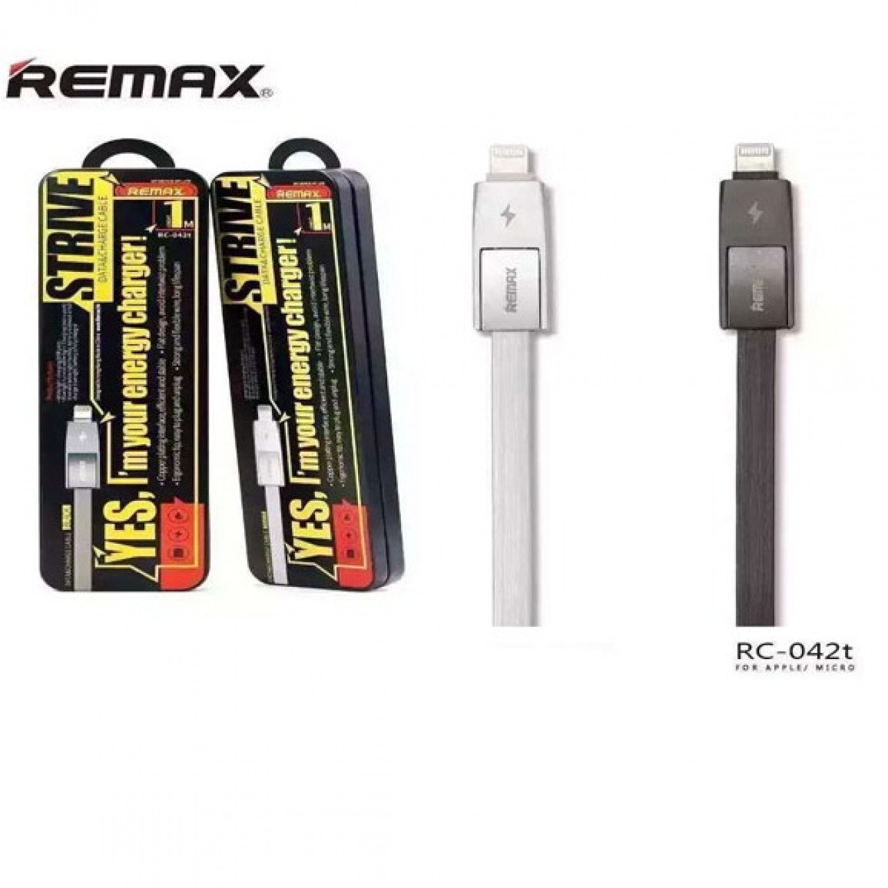 Remax 2 In 1 Strive Data&Charging Cable For iPhone & Android RC - 042T - Black