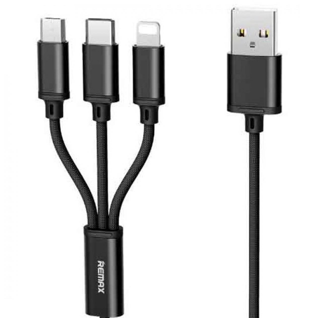 Remax 3in1 Cable RC-131th Gition Series For Micro USB,Type-C And Lightning - Black