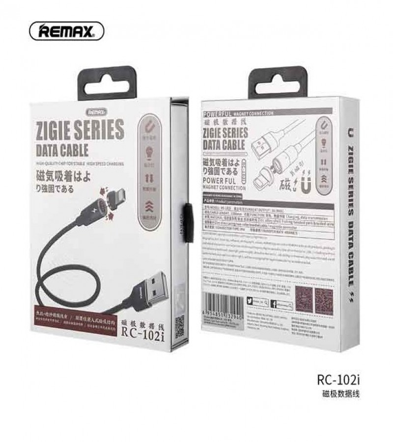Remax RC-102i Zigie Series Magnetic Lightning Data Cable - Black