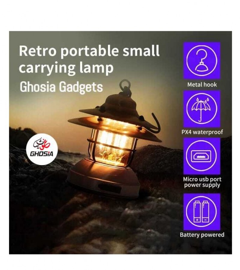 Retro Portable Lantern Outdoor Camping Light Vintage Lantern LED Campsite Lamp Waterproof for Camp