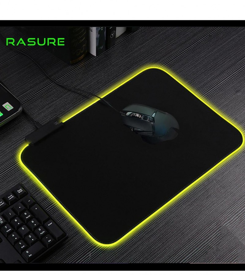 RGB Gaming Mouse Pad RASURE 9 Modes Glowing Anti-Slip Soft Keyboard Mouse Mat Medium - 13.5*10inches