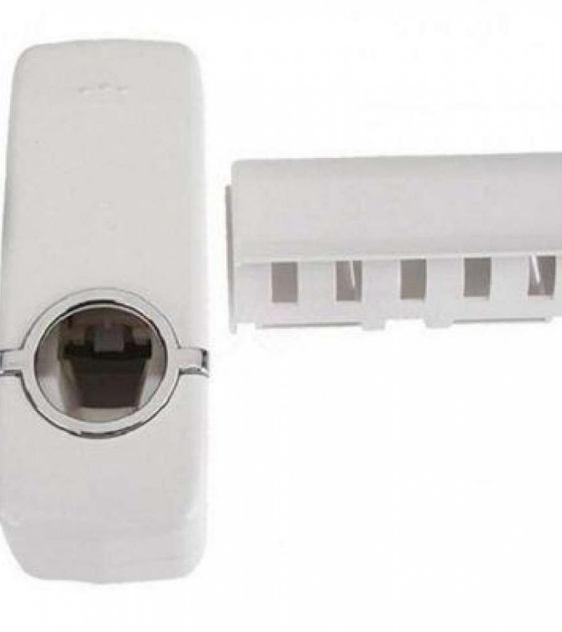 Set Of Toothpaste Dispenser With 5 Slot Toothbrush Holder