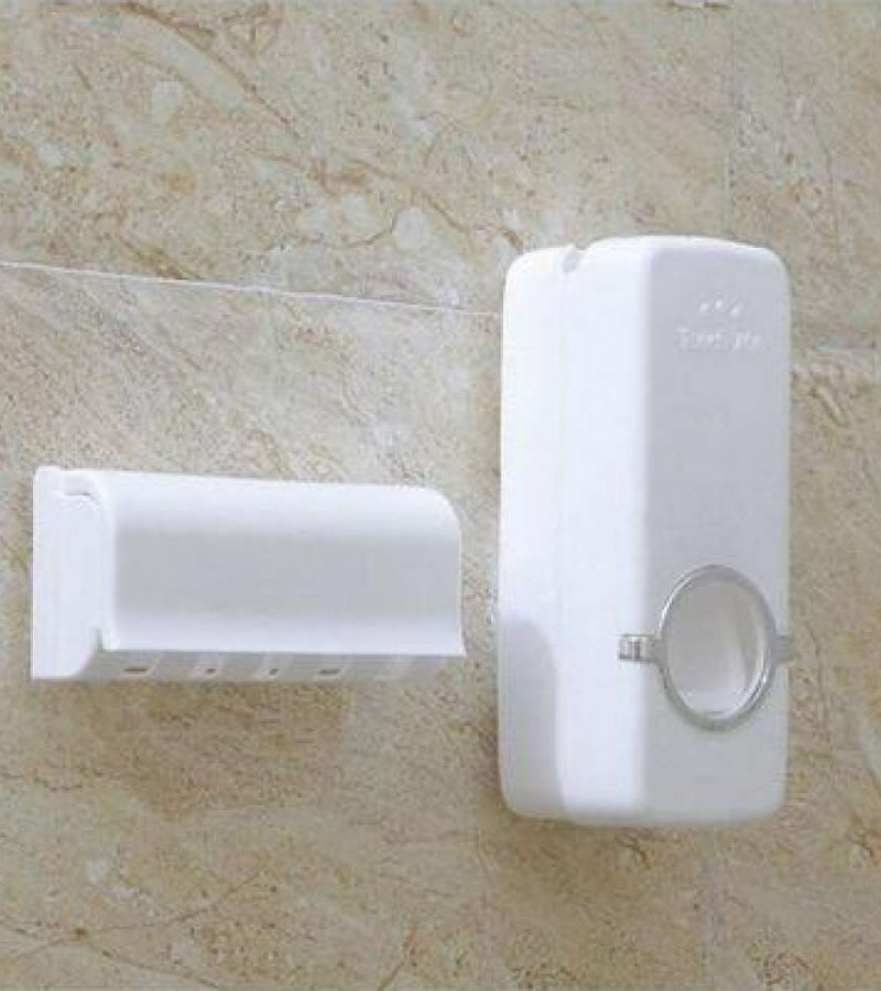 Set Of Toothpaste Dispenser With 5 Slot Toothbrush Holder