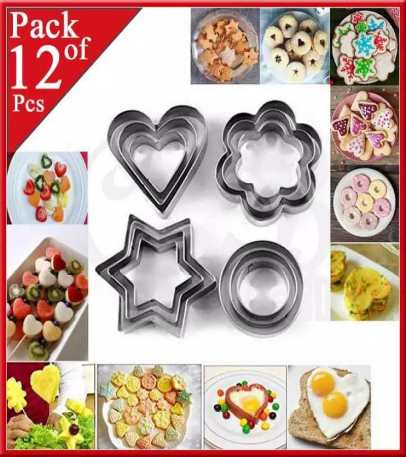12pcs/set Stainless Steel Cookie Cutter Biscuit DIY Mold Star Heart Round Flower Shape Cutter Baking Mould Tools.