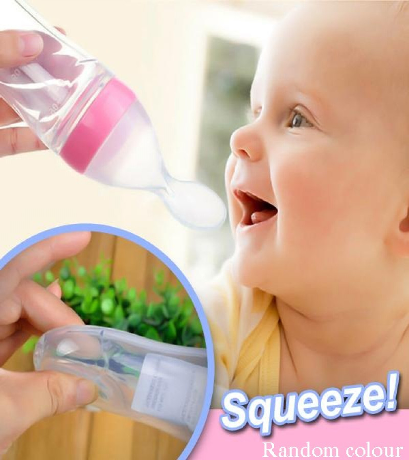 Baby Spoon Feeder - 90ml Silicone Baby Feeding Bottle With Spoon Newborn Infant Squeeze Spoon Toddler Food Supplement Rice Cereal Bottle Milk Feeder